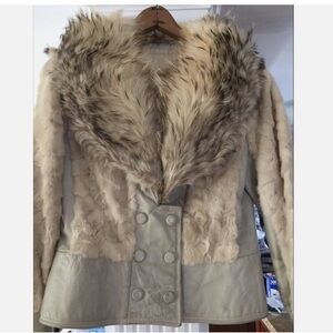 Vntg Mink Fur & Leather Biker Jacket Bone S/M